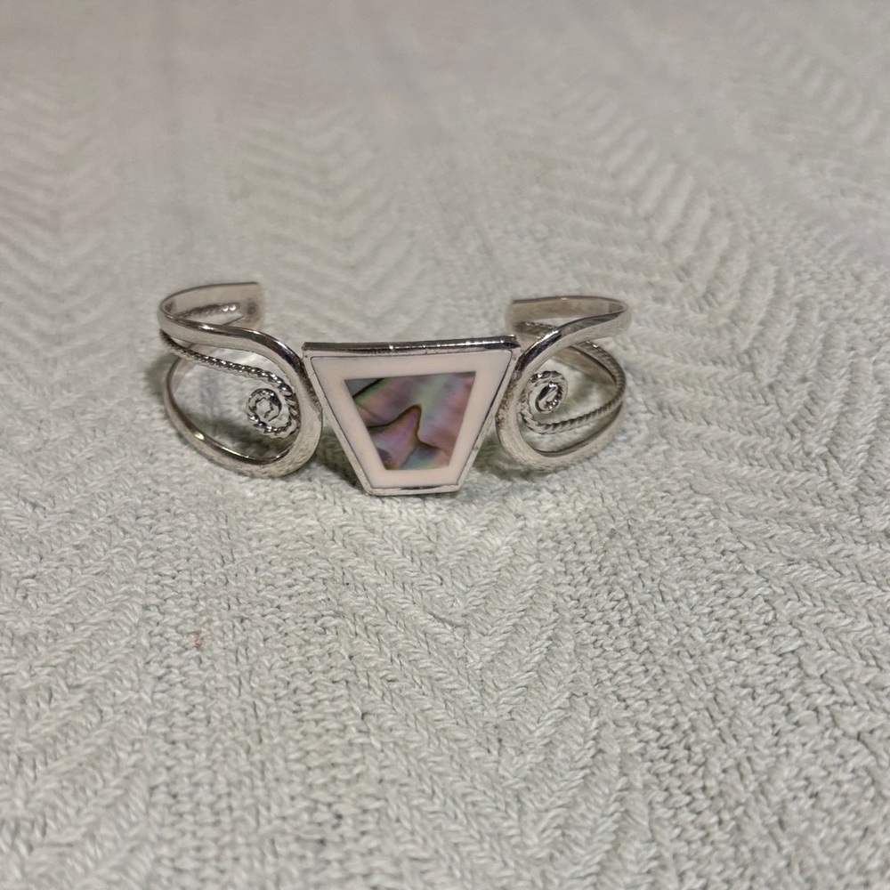 Silver and Iridescent Triangle Cuff Bracelet